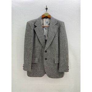 Vintage Harris Tweed Mens Gray Scottish Wool Handwoven Sport Coat Blazer Large